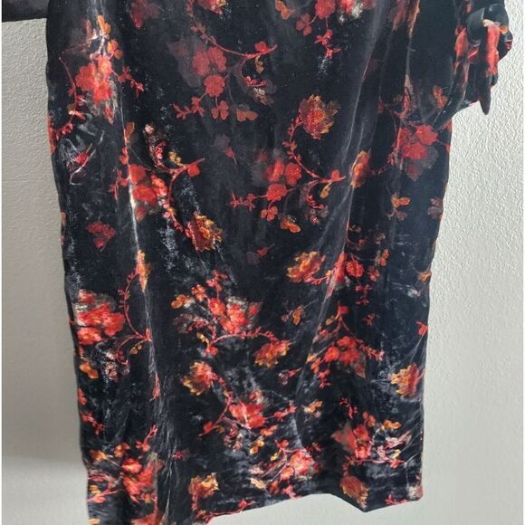 LOFT Velvet Dress Floral Print Split Sleeve Shift Dress Medium - Picture 4 of 7